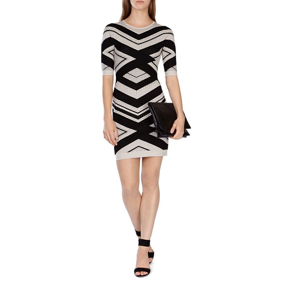 NWOT Karen Millen Striped Chevron Knitted‎ Dress Size S Bodycon Cocktail